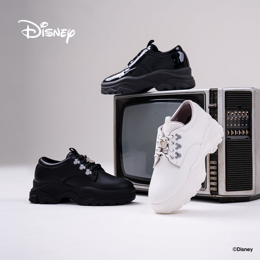 Disney B&W Chunky Derby Shoes - Black Glossy